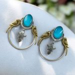 Western Look alike Two-Tone Parrot Earrings | Monalisa Stone Unique Design Ethinc Jewelry - "Aqua"