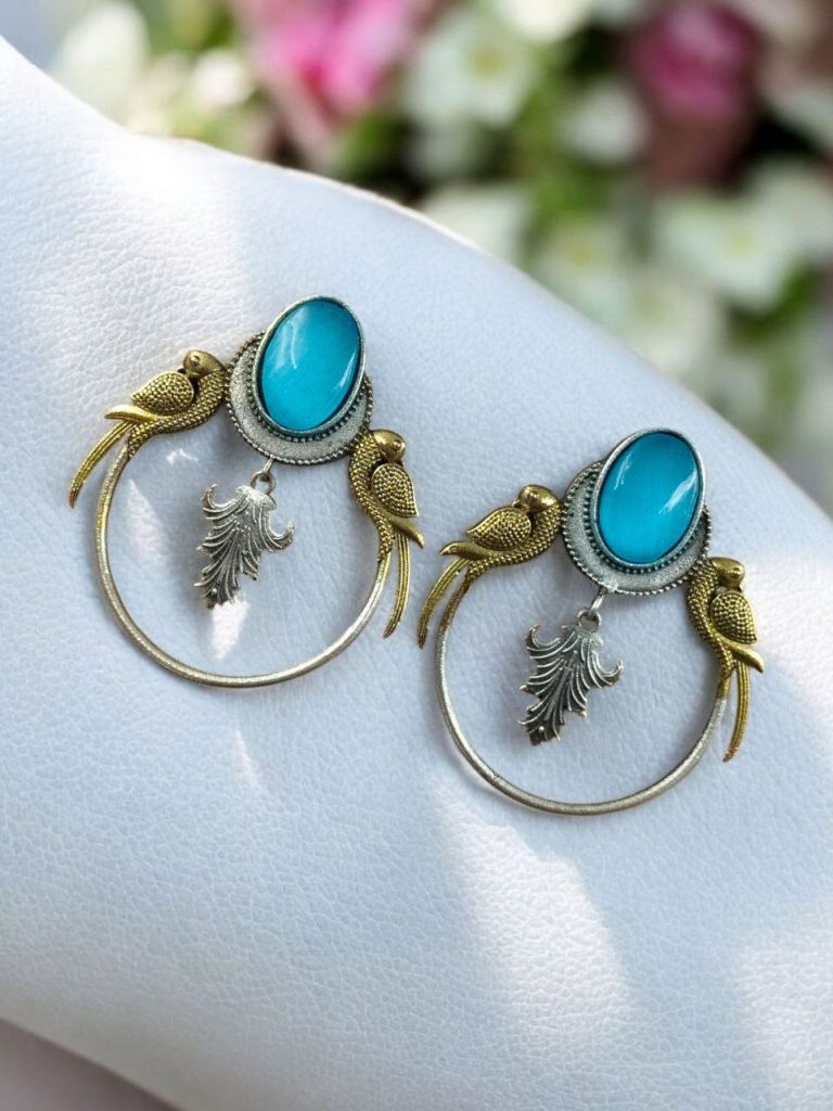Bulk 702 Western Look alike Two-Tone Parrot Earrings | Monalisa Stone Unique Design Ethinc Jewelry - "Aqua"
