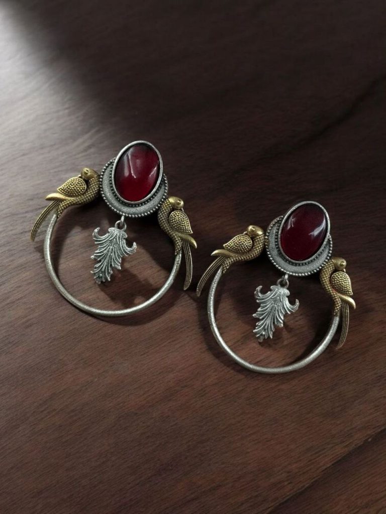 Bulk 706 Western Look alike Two-Tone Parrot Earrings | Monalisa Stone Unique Design Ethinc Jewelry - "Red"