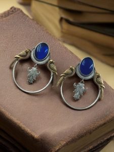 Western Look alike Two-Tone Parrot Earrings | Monalisa Stone Unique Design Ethinc Jewelry - color: "Blue"