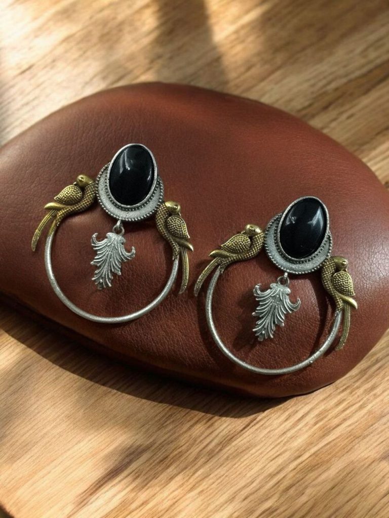 Bulk 694 Western Look alike Two-Tone Parrot Earrings | Monalisa Stone Unique Design Ethinc Jewelry - "Black"