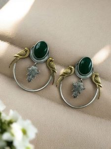 Western Look alike Two-Tone Parrot Earrings | Monalisa Stone Unique Design Ethinc Jewelry - color: "Green"