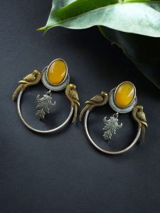 Western Look alike Two-Tone Parrot Earrings | Monalisa Stone Unique Design Ethinc Jewelry - color: "Yellow"
