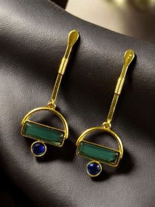 Gold Plated Brass Earrings – A Beautiful Blend of Contemporary Style and Stone Elegance - Color: ''Blue''