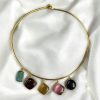 Gold plated brass choker neckpiece featuring elegant Monalisa stones, designed for weddings, parties, and festive occasions.