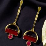 Gold Plated Brass Earrings – A Beautiful Blend of Contemporary Style and Stone Elegance - ''Red''
