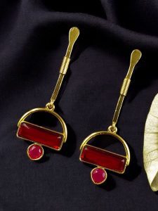 Gold Plated Brass Earrings – A Beautiful Blend of Contemporary Style and Stone Elegance - Color: ''Red''