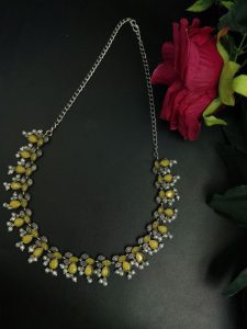 Silver Plated Antique Brass Neckpiece – The Best Traditional Accessory with Stone Embellishments - Color: ''Yellow''