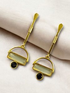 Gold Plated Brass Earrings – A Beautiful Blend of Contemporary Style and Stone Elegance - Color: ''Black-Grey''