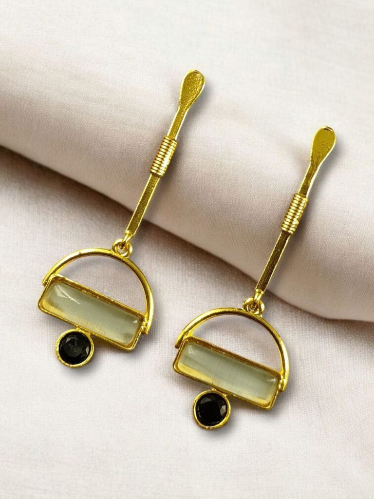 Bulk 462 Gold Plated Brass Earrings – A Beautiful Blend of Contemporary Style and Stone Elegance - ''Black-Grey''