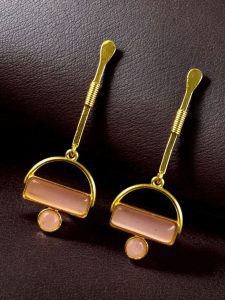 Gold Plated Brass Earrings – A Beautiful Blend of Contemporary Style and Stone Elegance - Color: ''BabyPink''
