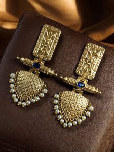 Premium Gold Plated Brass Earrings – A Beautiful Blend of Traditional Elegance and Modern Style - Color: ''Blue''