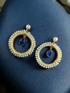 Beautiful Round Stud Earrings Featuring Stones – Perfect for All Occasions - Color: ''Blue''