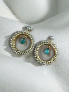 Beautiful Round Stud Earrings Featuring Stones – Perfect for All Occasions - Color: ''Aqua''