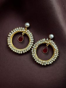 Beautiful Round Stud Earrings Featuring Stones – Perfect for All Occasions - Color: ''Red''