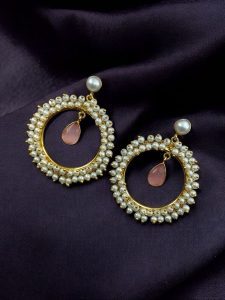 Beautiful Round Stud Earrings Featuring Stones – Perfect for All Occasions - Color: ''BabyPink''