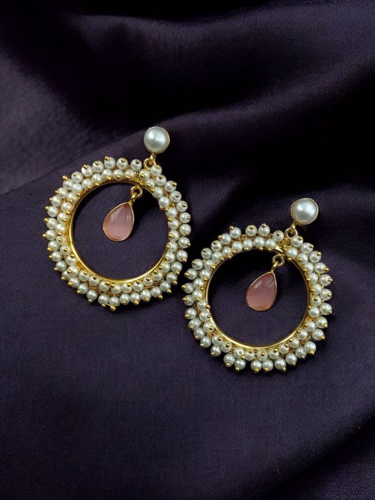 Bulk 446 Beautiful Round Stud Earrings Featuring Stones – Perfect for All Occasions - ''BabyPink''