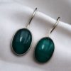 Brass hook earrings with polished Monalisa stone, lightweight and perfect for daily office or casual wear.