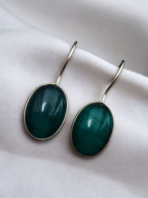Brass hook earrings with polished Monalisa stone, lightweight and perfect for daily office or casual wear.
