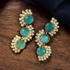 Gold-plated brass earrings featuring Monalisa stone in a contemporary design, perfect for festive and elegant occasions