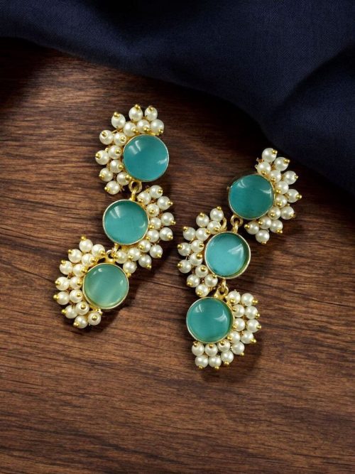 Gold-plated brass earrings featuring Monalisa stone in a contemporary design, perfect for festive and elegant occasions