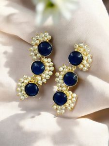 Premium Gold-Plated Brass Earrings with Monalisa Stone – A Beautiful Contemporary Piece for Every Occasion - Color: ''Blue''