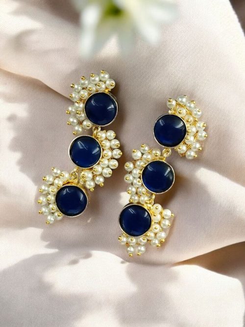 Gold-plated brass earrings featuring Monalisa stone in a contemporary design, perfect for festive and elegant occasions
