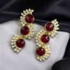 Gold-plated brass earrings featuring Monalisa stone in a contemporary design, perfect for festive and elegant occasions