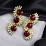 Premium Gold-Plated Brass Earrings with Monalisa Stone – A Beautiful Contemporary Piece for Every Occasion - ''Red''