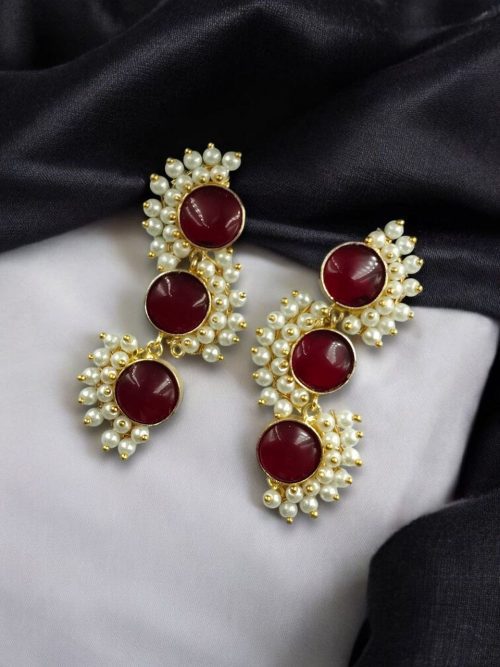 Gold-plated brass earrings featuring Monalisa stone in a contemporary design, perfect for festive and elegant occasions