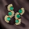 Gold-plated brass earrings featuring Monalisa stone in a contemporary design, perfect for festive and elegant occasions