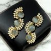 Gold-plated brass earrings featuring Monalisa stone in a contemporary design, perfect for festive and elegant occasions