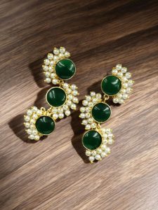 Premium Gold-Plated Brass Earrings with Monalisa Stone – A Beautiful Contemporary Piece for Every Occasion - Color: ''Green''