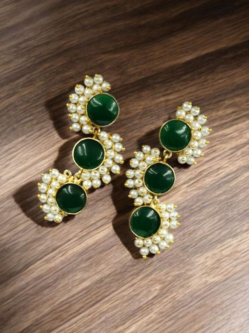 Gold-plated brass earrings featuring Monalisa stone in a contemporary design, perfect for festive and elegant occasions