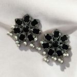 Beautiful Brass Stone Stud Earrings – Perfect for Everyday Use - ''Black''