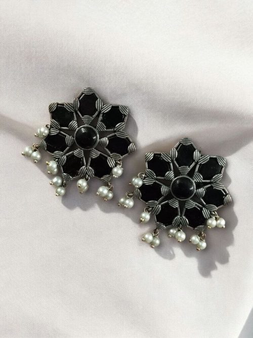 Brass stone stud earrings with a minimalist design, ideal for everyday and office wear.