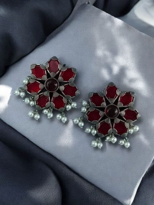 Brass stone stud earrings with a minimalist design, ideal for everyday and office wear.
