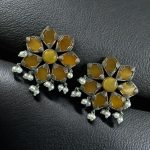 Beautiful Brass Stone Stud Earrings – Perfect for Everyday Use - ''Yellow''