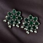 Beautiful Brass Stone Stud Earrings – Perfect for Everyday Use - ''Green''