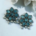 Beautiful Brass Stone Stud Earrings – Perfect for Everyday Use - ''Aqua''