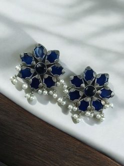 Brass stone stud earrings with a minimalist design, ideal for everyday and office wear.