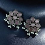 Beautiful Brass Stone Stud Earrings – Perfect for Everyday Use - ''BabyPink''