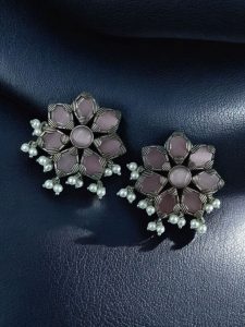 Beautiful Brass Stone Stud Earrings – Perfect for Everyday Use - Color: ''BabyPink''