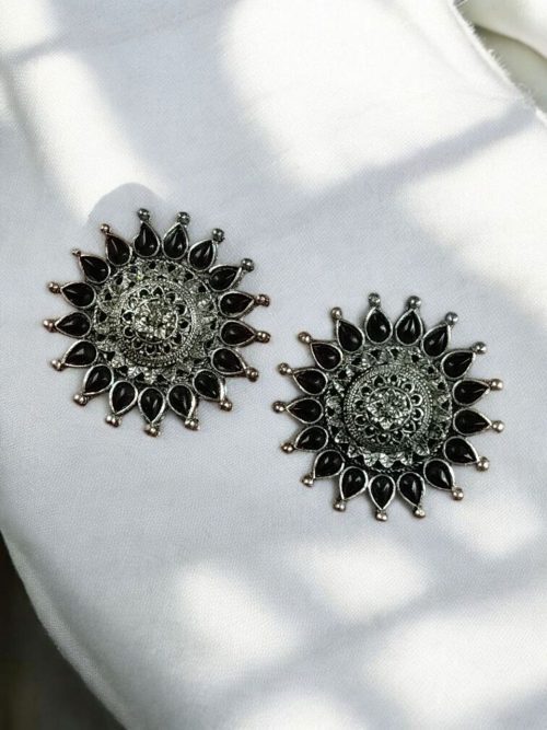 Traditional German silver stud earrings with perfect stone accent, lightweight and elegant for ethnic and everyday wear.