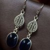 German silver hook hanging earrings with Monalisa stone, perfect for ethnic and casual occasions.