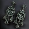 German silver peacock stud earrings with intricate jhumki design, lightweight and perfect for ethnic and festive wear.