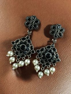 Unique German silver earrings with colorful stone, ethnic traditional design.