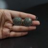 German silver round stud earrings, lightweight and elegant, perfect accessory for ethnic wear and traditional occasions.