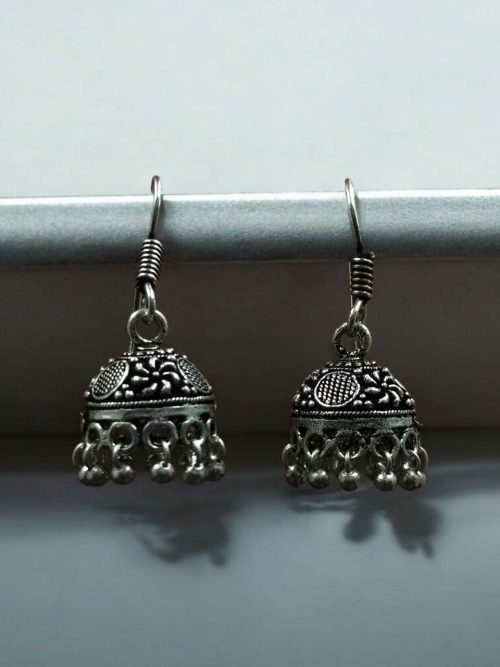 German silver ethnic jhumki earrings with traditional design, lightweight and perfect for festive, cultural, or daily ethnic wear.