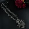 Elegant long necklace featuring a detailed brass and German silver elephant pendant, perfect as a statement piece.